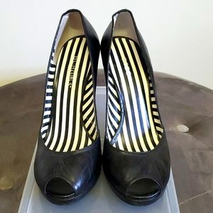 Bcbgirls Black Leather Peep Toe Pump Heels